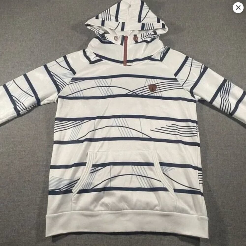 Wanakome Hoodie Sweatshirt Mens Size Large White Striped Funnel Neck L